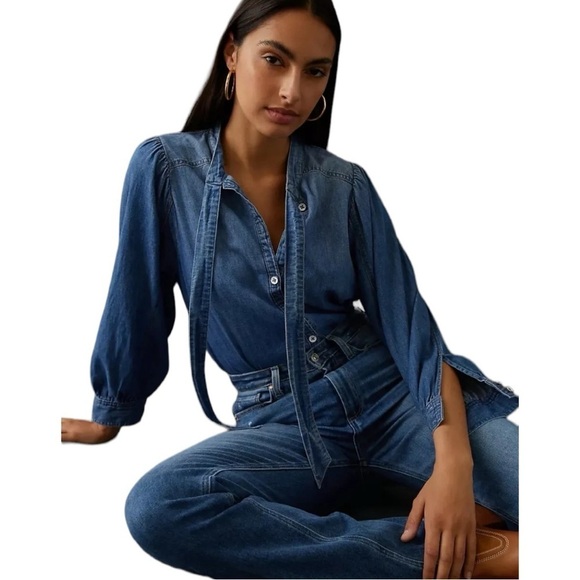 Anthropologie Tops - Anthropologie Pilcro Tie Neck Denim Shirt Size S